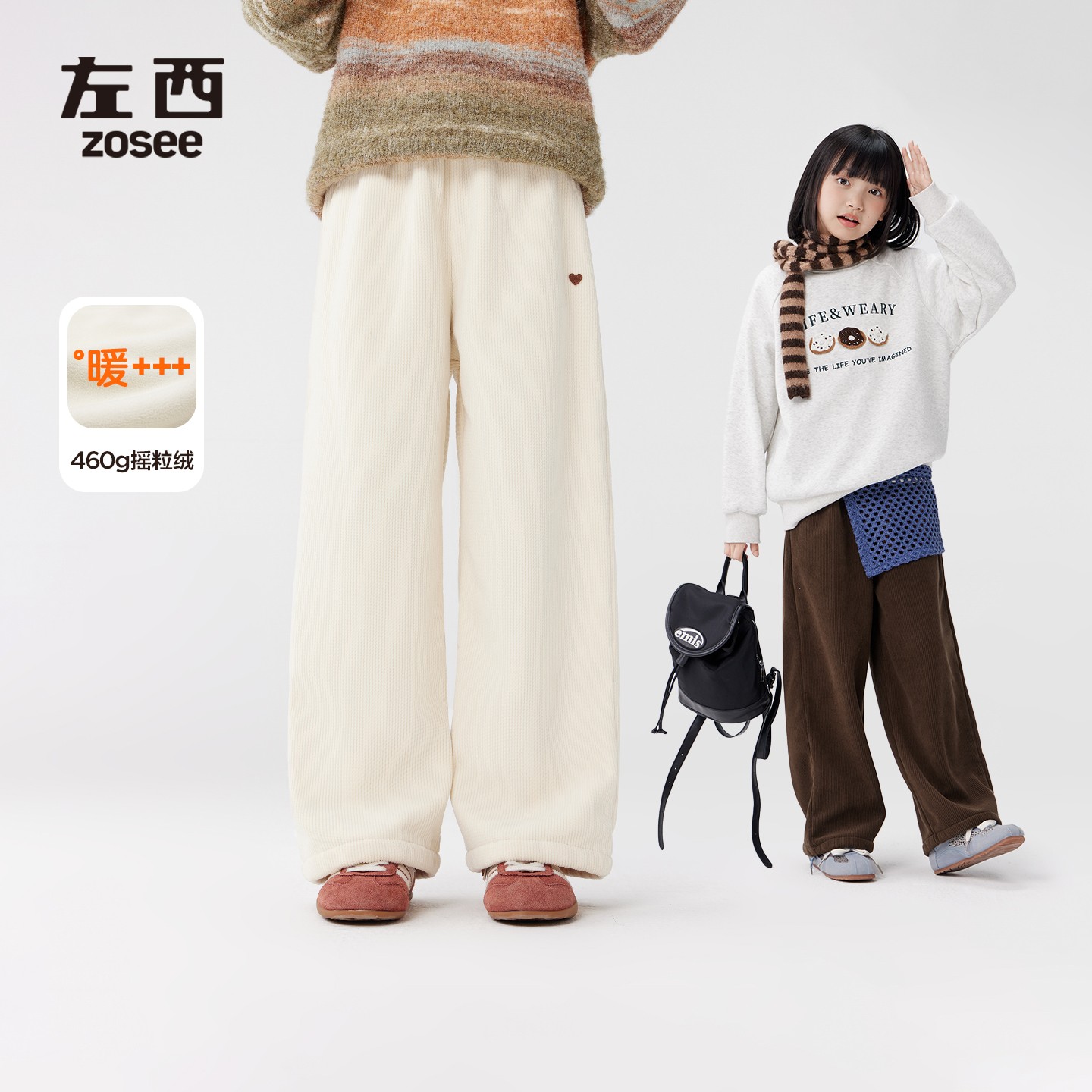 【灯芯】左西女童加绒裤子秋冬款保暖2025新款儿童洋气复古直筒长裤