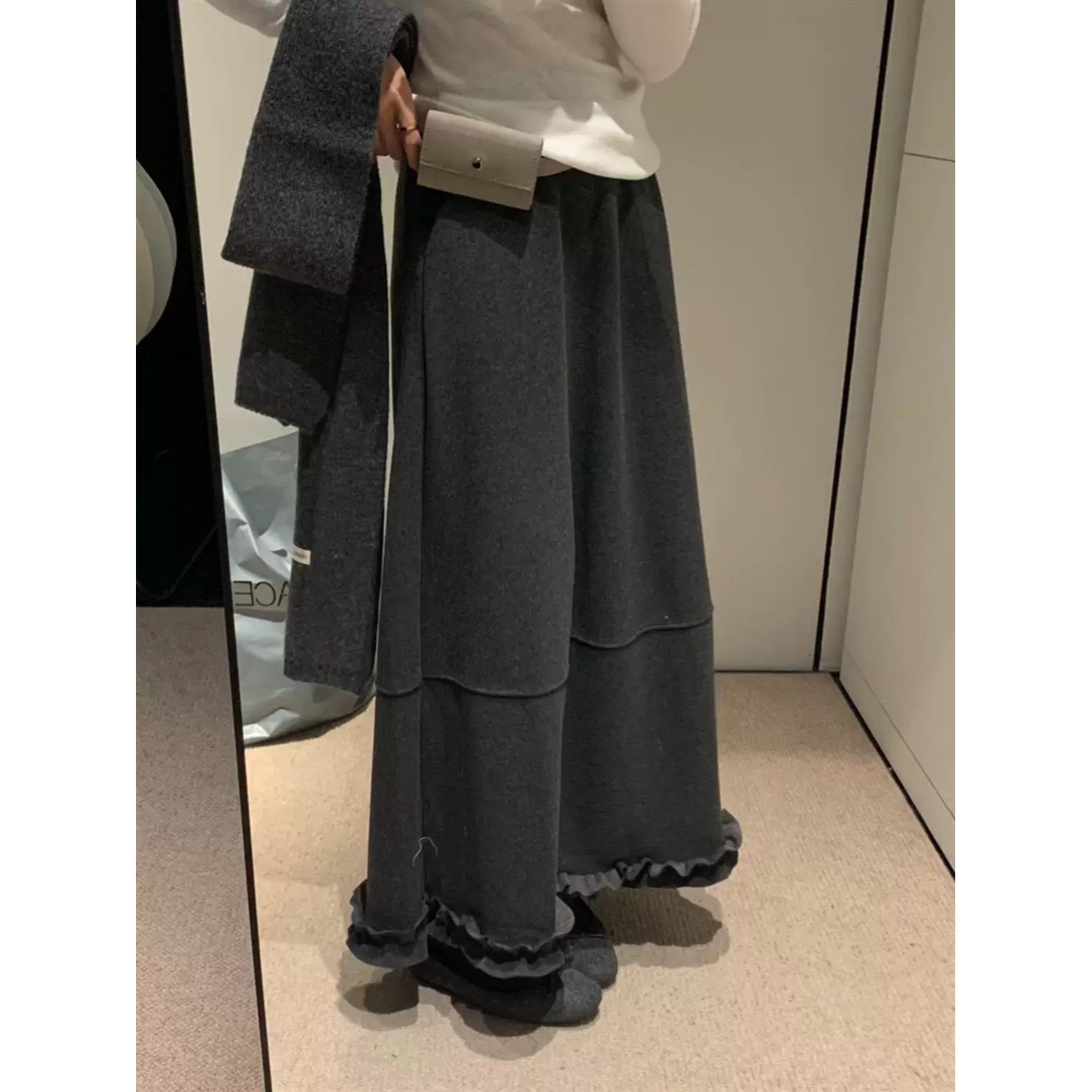 LEMON（9LM1932#）韩系慵懒感 木耳边毛呢A字半身裙11-15