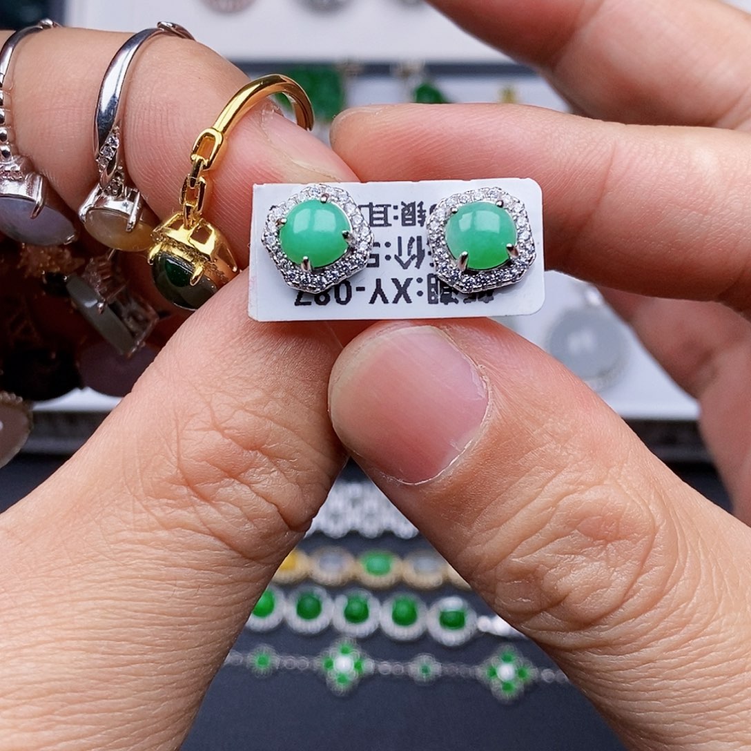 翡翠耳饰银S925镶嵌耳饰