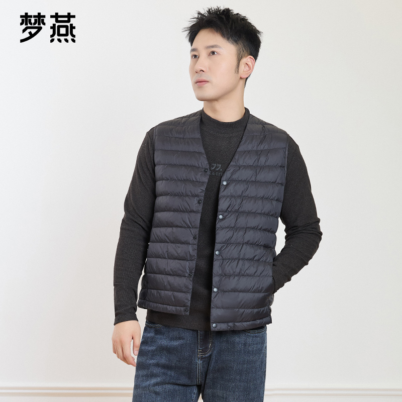 梦燕秋冬男舒适保暖防水防静电时尚简约经典V领羽绒背心ZG01B5001