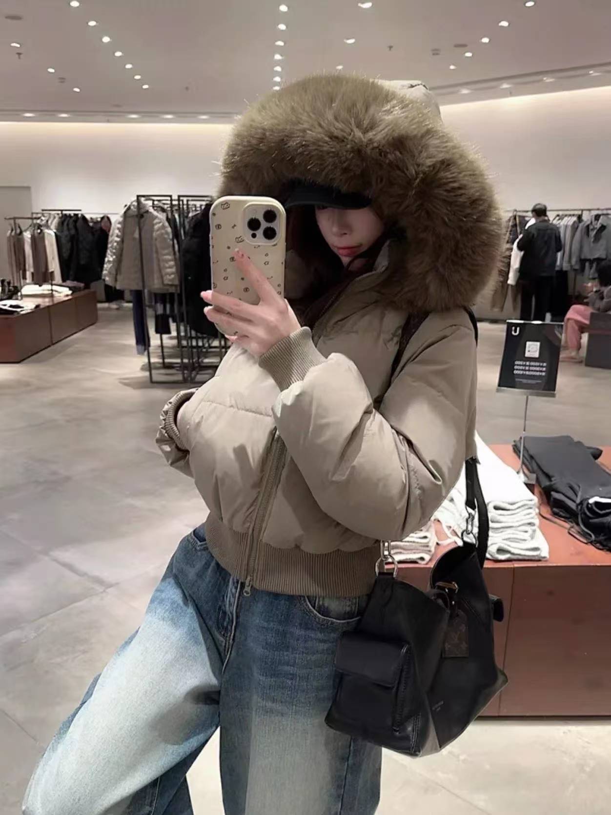 韩版复古休闲风棉衣棉服女冬季2025新款毛领连帽宽松显瘦百搭上衣