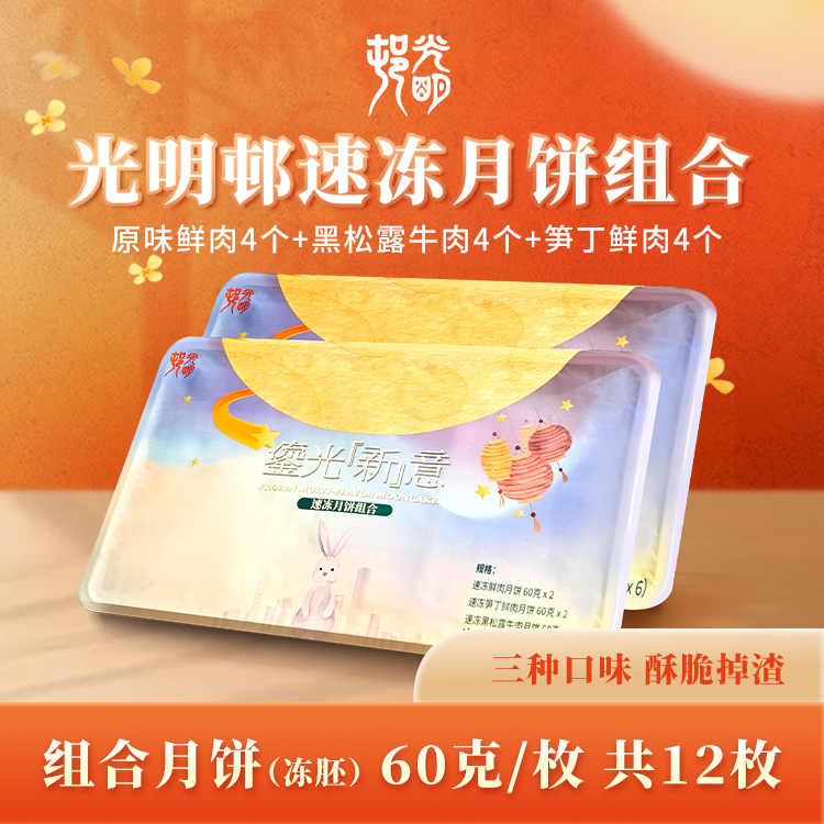 【光明村】中华老字号速冻缤纷组合月饼上海特产冻胚月饼 60g*12枚A