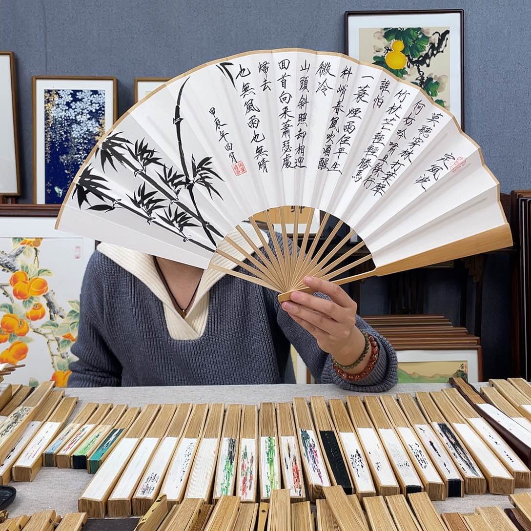 国画10寸玉竹-纯手绘-文玩扇骨（默认粘好）定风波