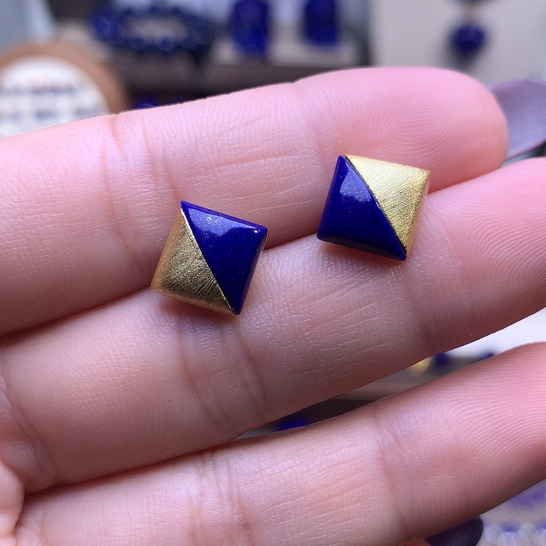 青金石银S925镶嵌耳饰12.4m