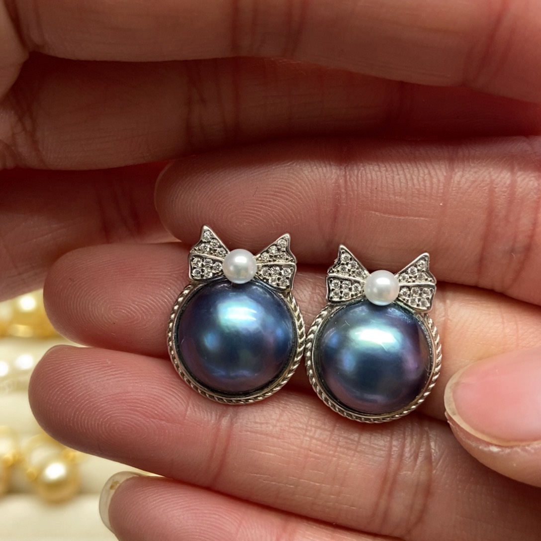 拼合珍珠（马贝珠）耳饰银S925镶嵌