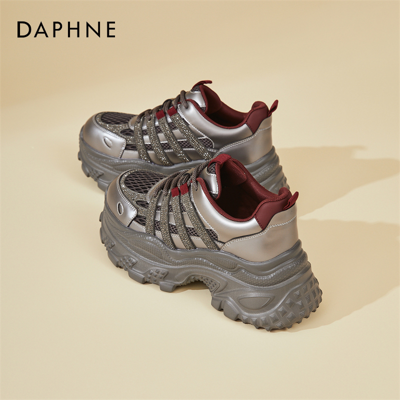 达芙妮网面厚底增高老爹鞋女2025夏季新款爆款镂空透气轻便运动鞋