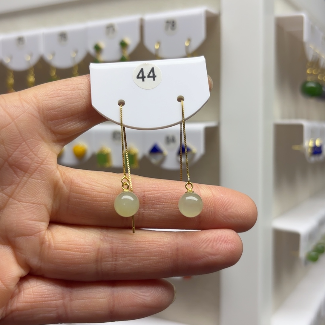 和田玉银S925镶嵌耳饰