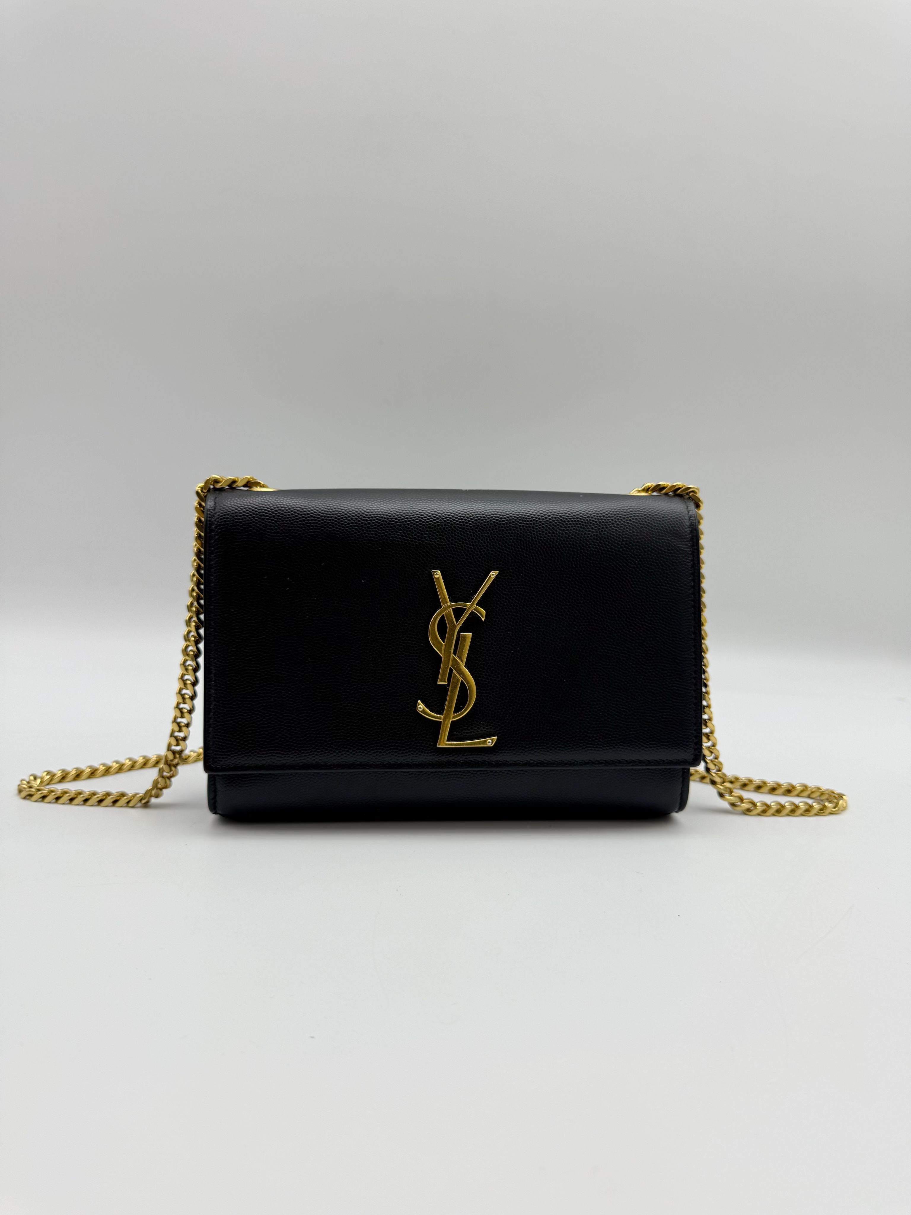 95新 YSL/圣罗兰 黑金荔枝Kate 小号链条包单肩斜挎包