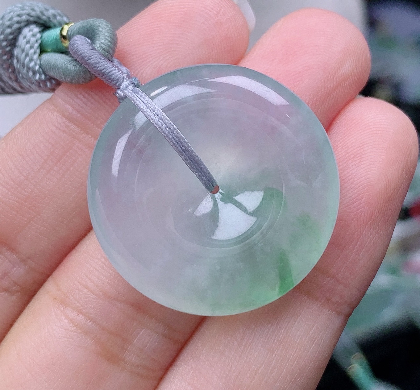 缅甸翡翠A货老坑冰种飘绿花平安扣吊坠怀古挂件揭阳精品27.8*6.7
