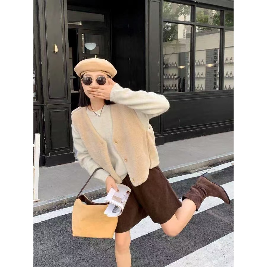 V领羊羔毛马甲外套ZBW33966衣长59