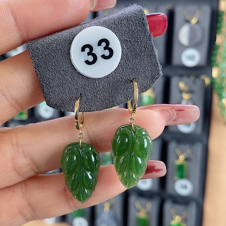 和田玉耳饰18K金镶嵌