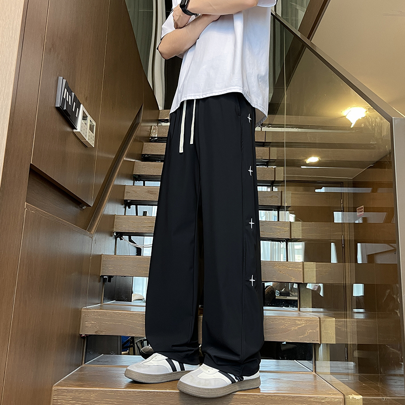 夏季超薄冰丝巨弹垂感美式宽松男士休闲裤韩版长裤宽松百搭裤子