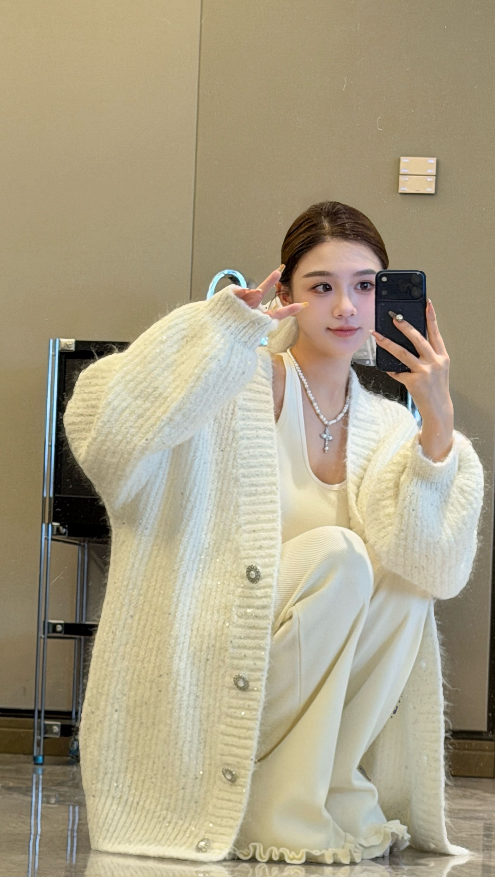 EARUERE508秋冬慵懒风亮片羊毛开衫百搭轻奢宽松