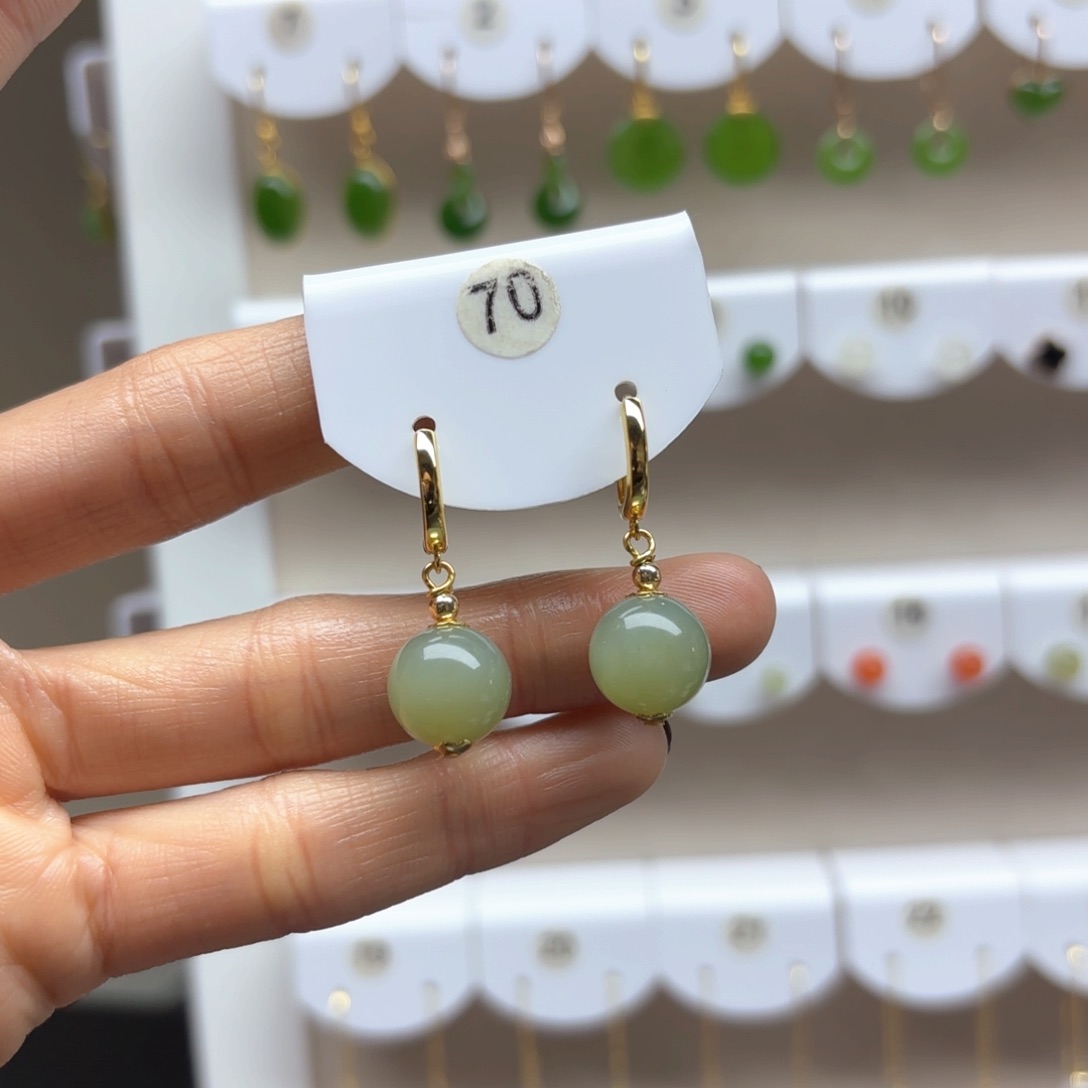 和田玉耳饰银S925镶嵌2