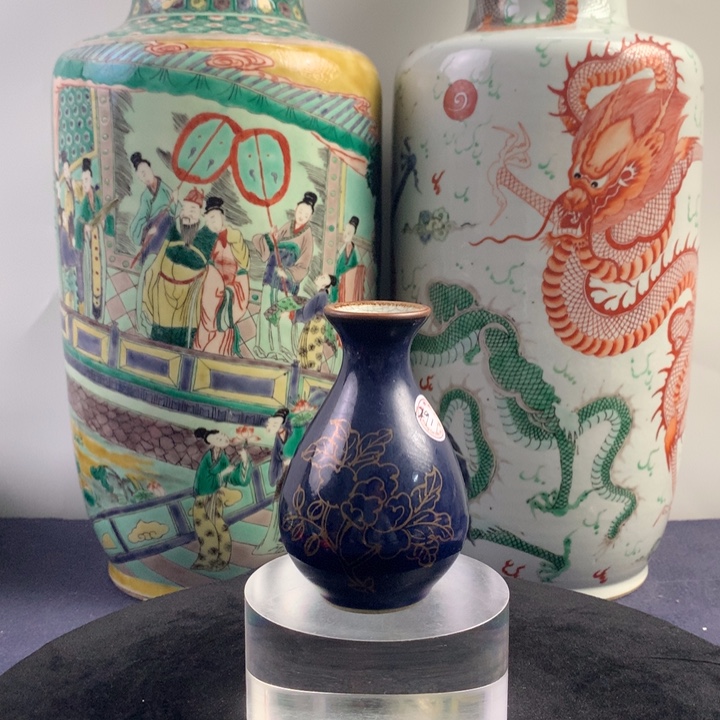 陶瓶12911瓷器—霁蓝釉描金花卉纹玉壶春瓶