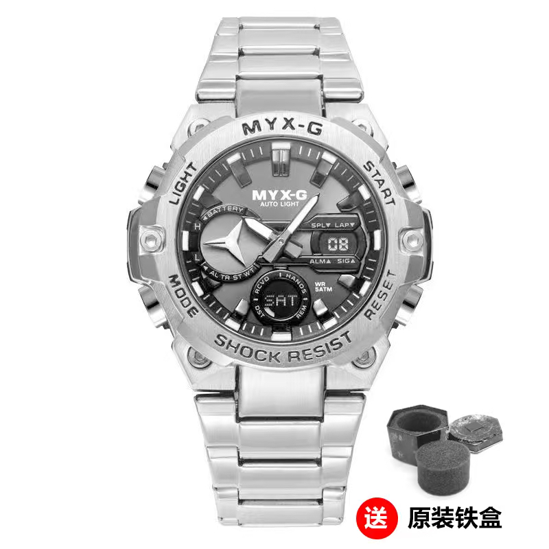 风车会转【钢铁之芯】男士商务手表夜光防水两针涡轮双机芯自动对时