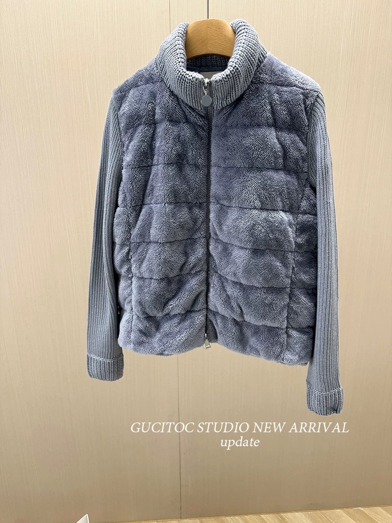 女拼接菱形格常规袖短款时尚休闲百搭冬季女装女士外套