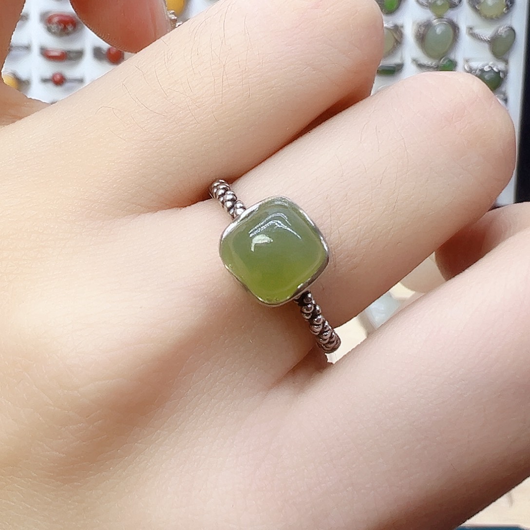 和田玉戒指银S925镶嵌