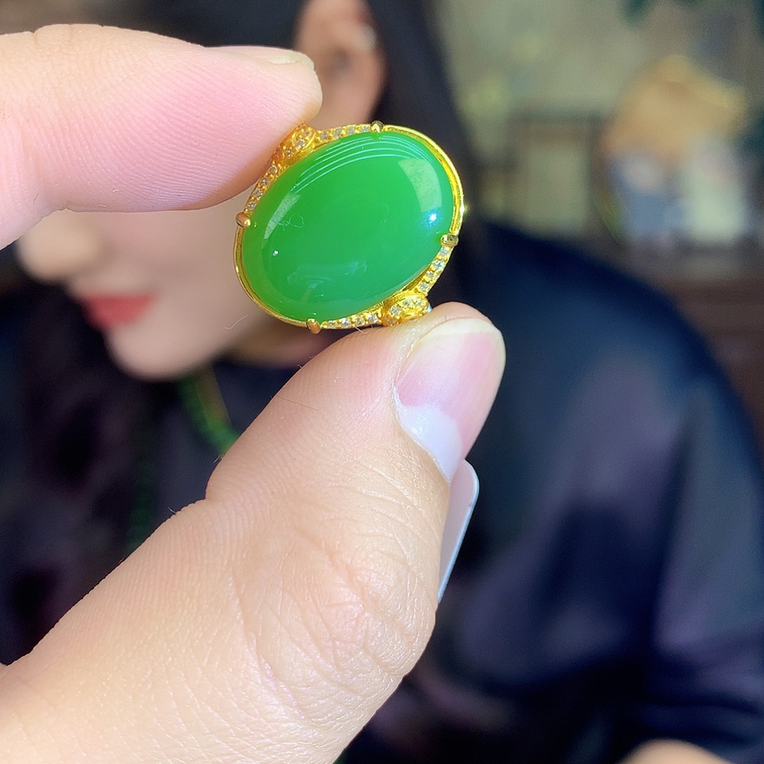 吊坠(不含链)银S925镶嵌和田玉（碧玉）戒指