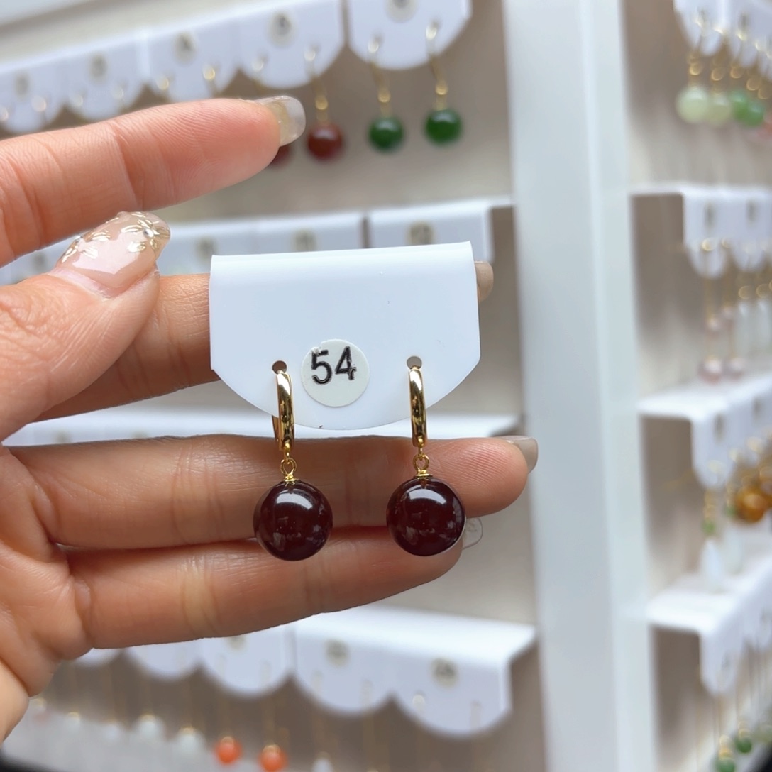 琥珀耳饰银S925镶嵌血珀