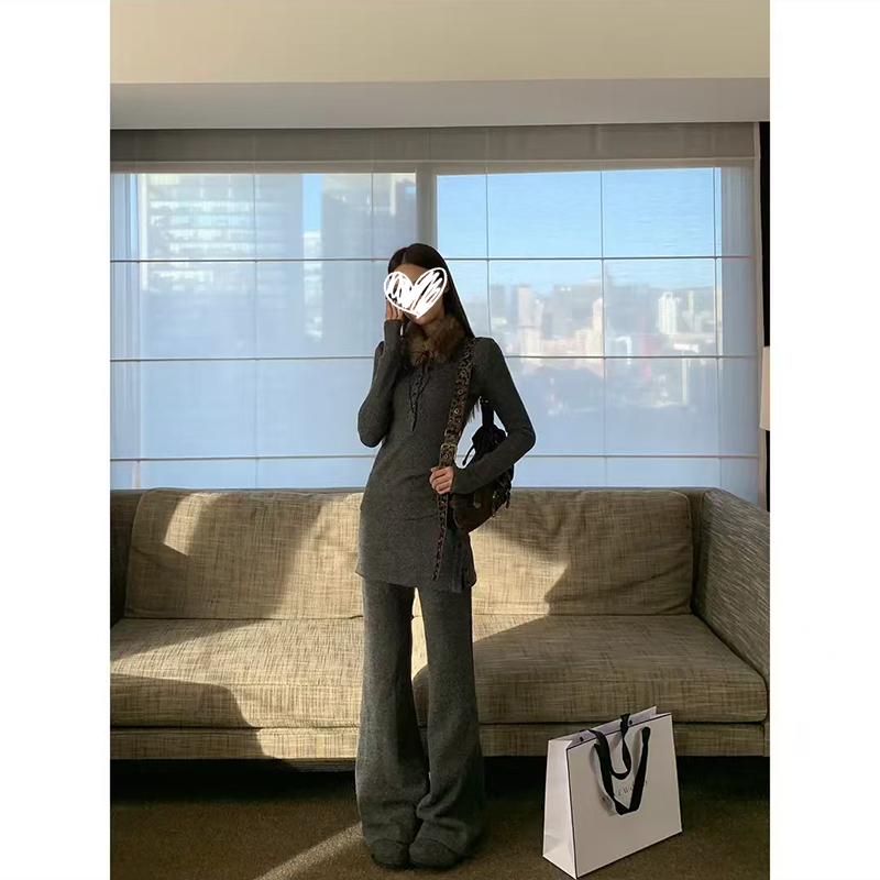 辣妹百搭修身显瘦套装女毛毛领+上衣+休闲裤三件套秋冬新款F01826