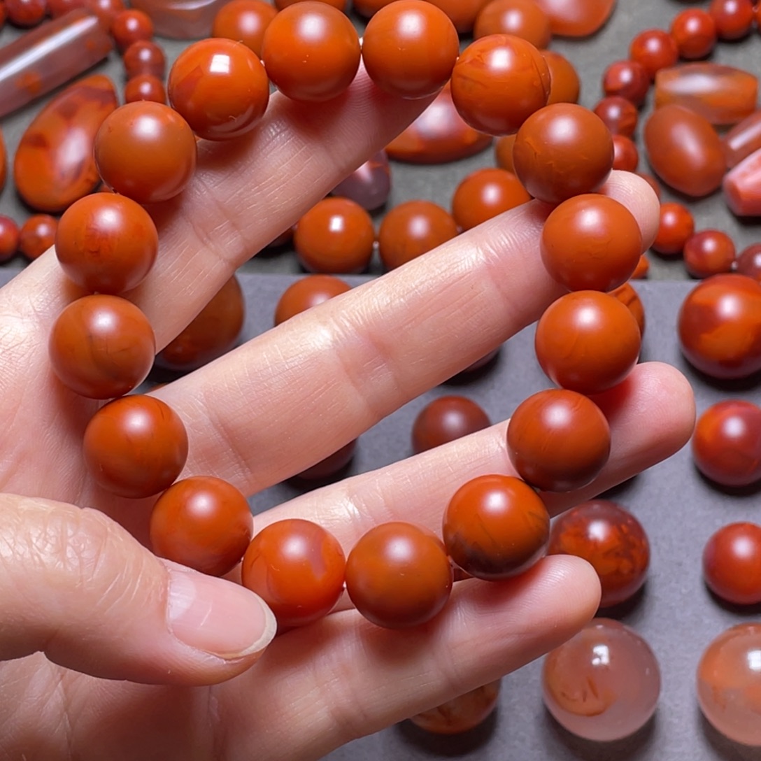 怀***旧南红玛瑙未镶嵌南红原矿南红珠手串13+