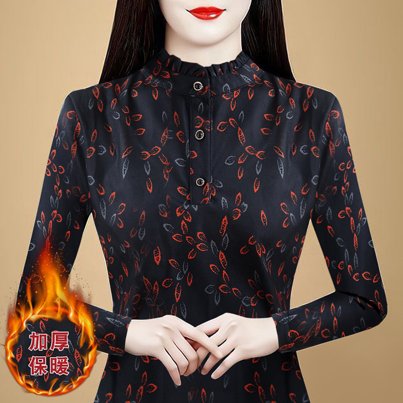 2024秋冬新款时尚洋气减龄休闲气质澳绒保暖立领小衫上衣打底衫