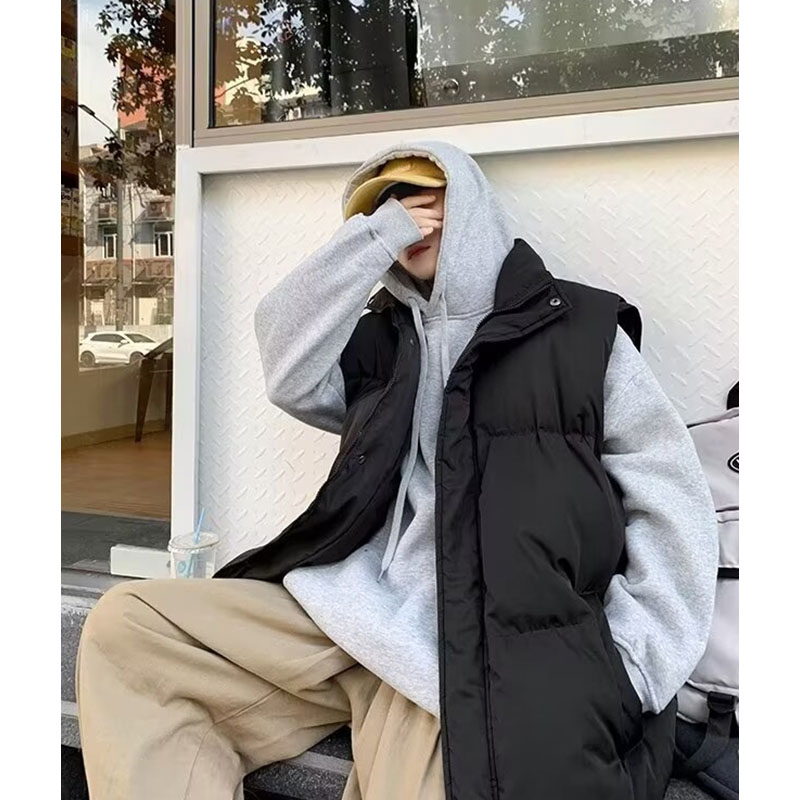 美式潮牌宽松棉马甲男生冬季复古痞帅立领坎肩百搭设计感情侣外套