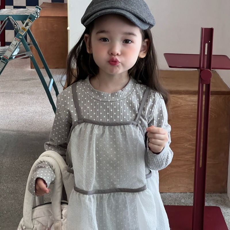 秋季新品 女童小圆点吊带裙两件套装25Q656