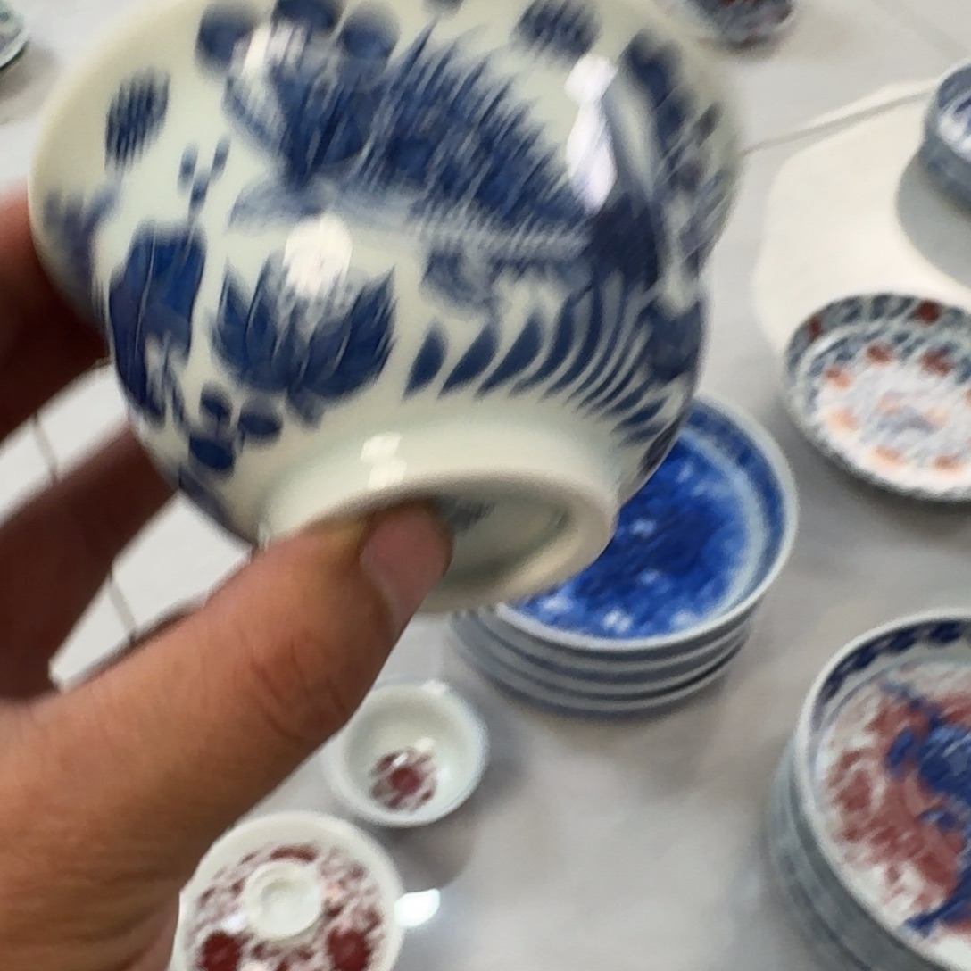 摆件陶青花鱼藻纹大压手