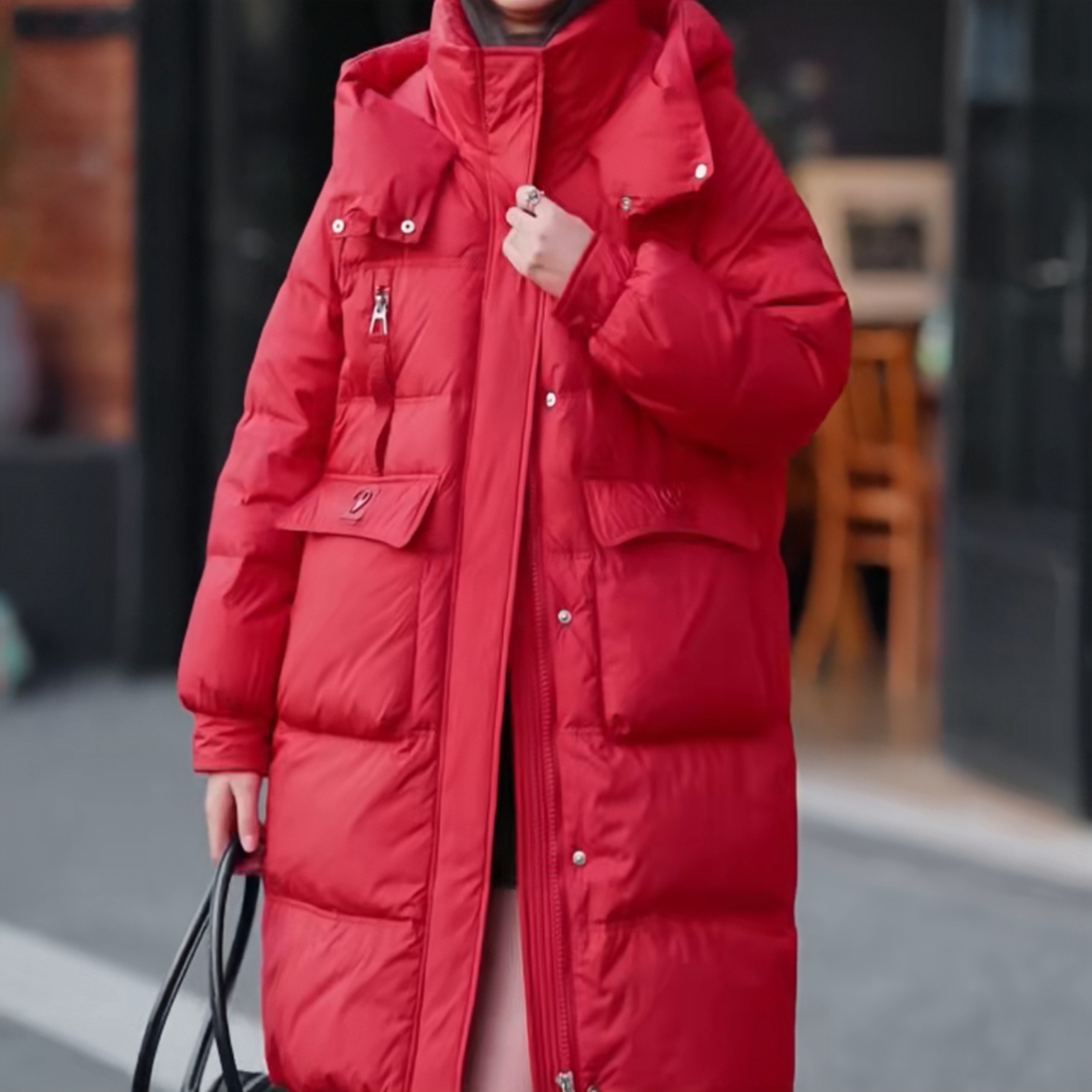 【姐妹服饰】【6808款鹅绒服】冬季长款连帽时尚洋气长款鹅绒服外套