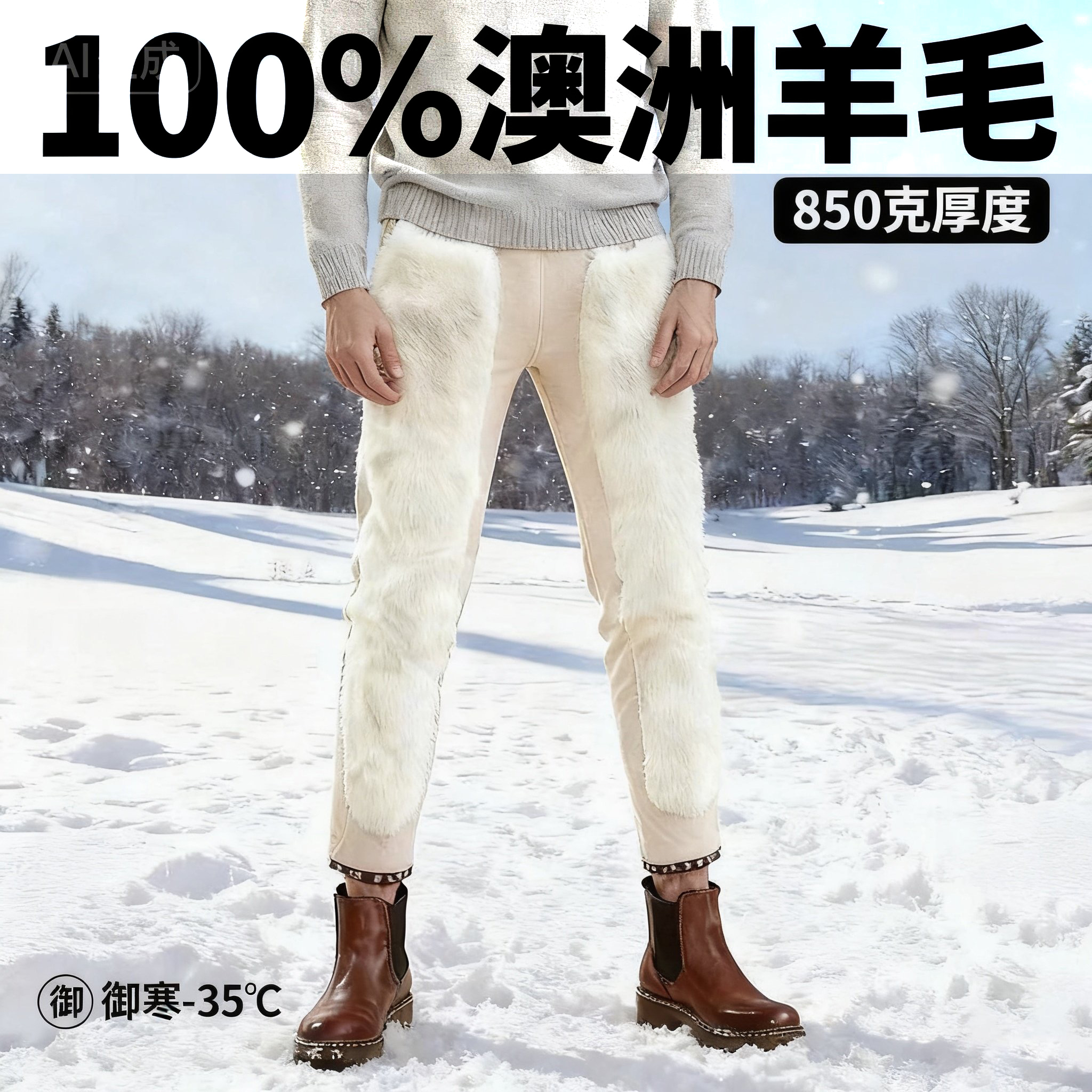 一亩地品牌 男女款护腰护膝100%澳洲羊毛保暖裤