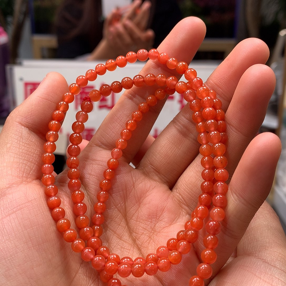 南红玛瑙4mm鲜柿子红多圈未镶嵌