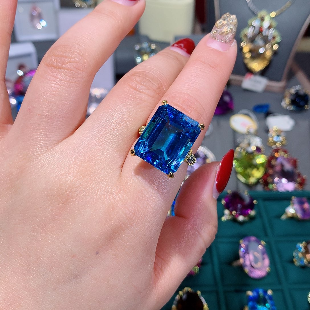 托帕石戒指银S925镶嵌戒指