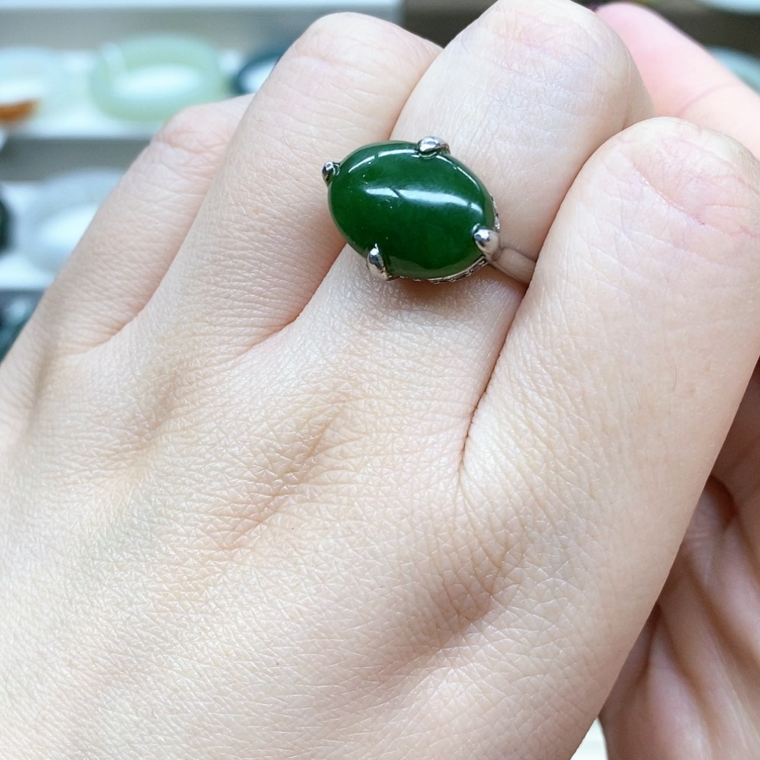 【闪购商品】和田玉（碧玉）戒指银S925镶嵌