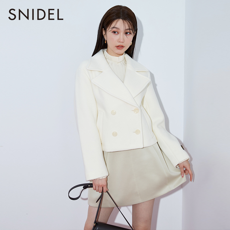 SNIDEL秋冬通勤百搭纯色羊毛翻领双排扣毛呢外套SWFC234013
