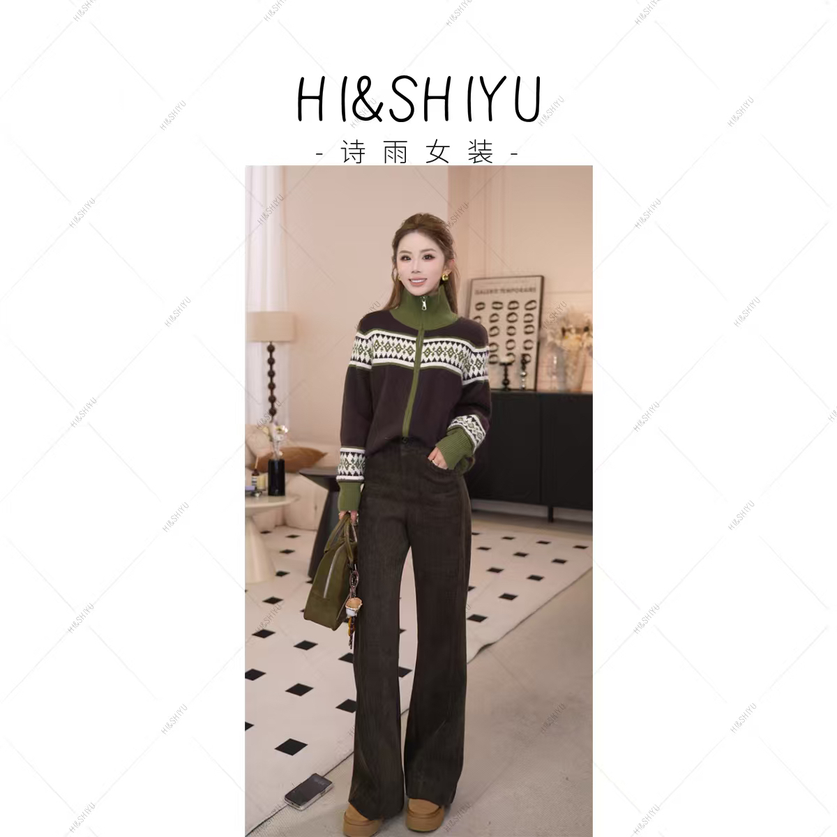 HISHIYU2025冬装韩版时尚高腰显瘦女小众百搭加绒休闲裤8886