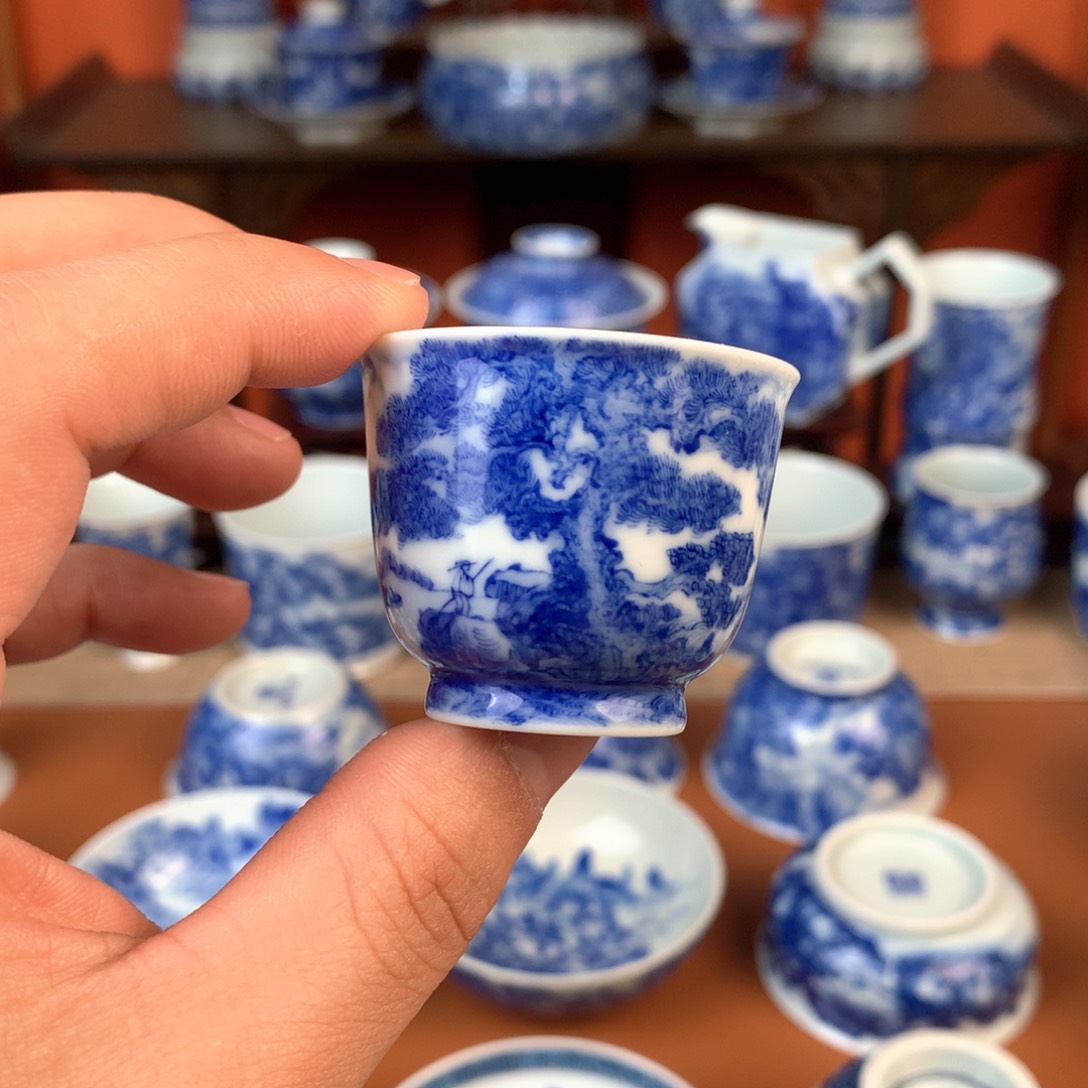 山水主人杯手工手绘