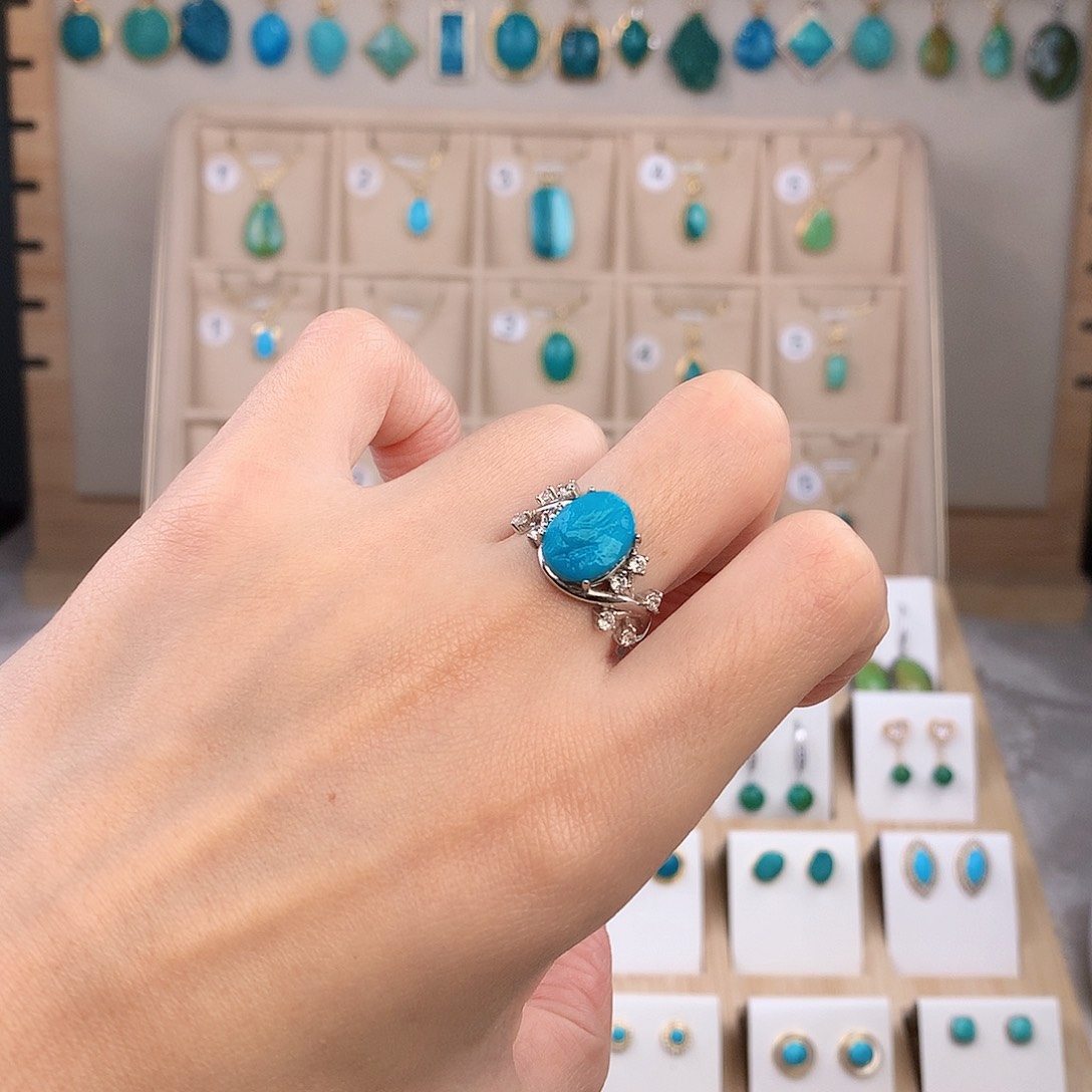 绿松石银S925镶嵌戒指