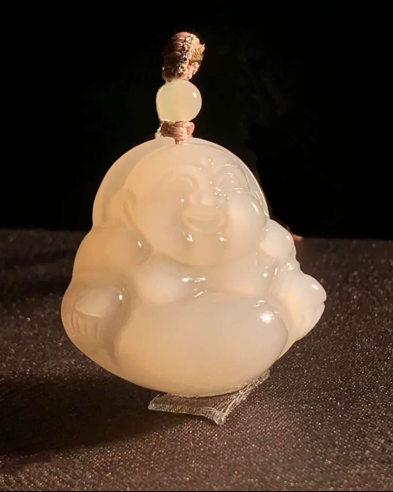 野牛沟藕粉佛公吊坠粉藕粉正装弥勒佛挂坠30×30mm