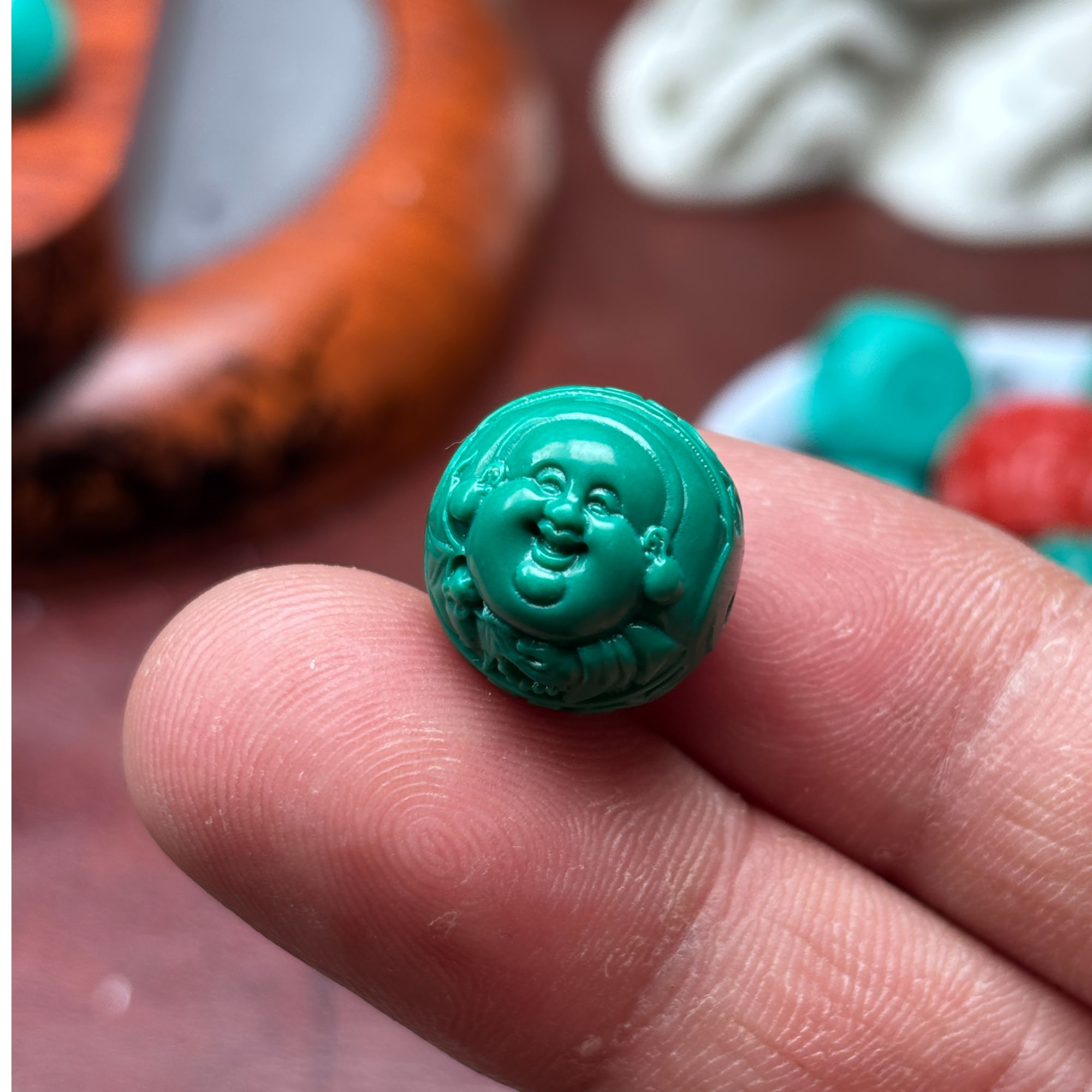 【028】14mm深色财富一生高瓷绿配珠散珠文玩配珠