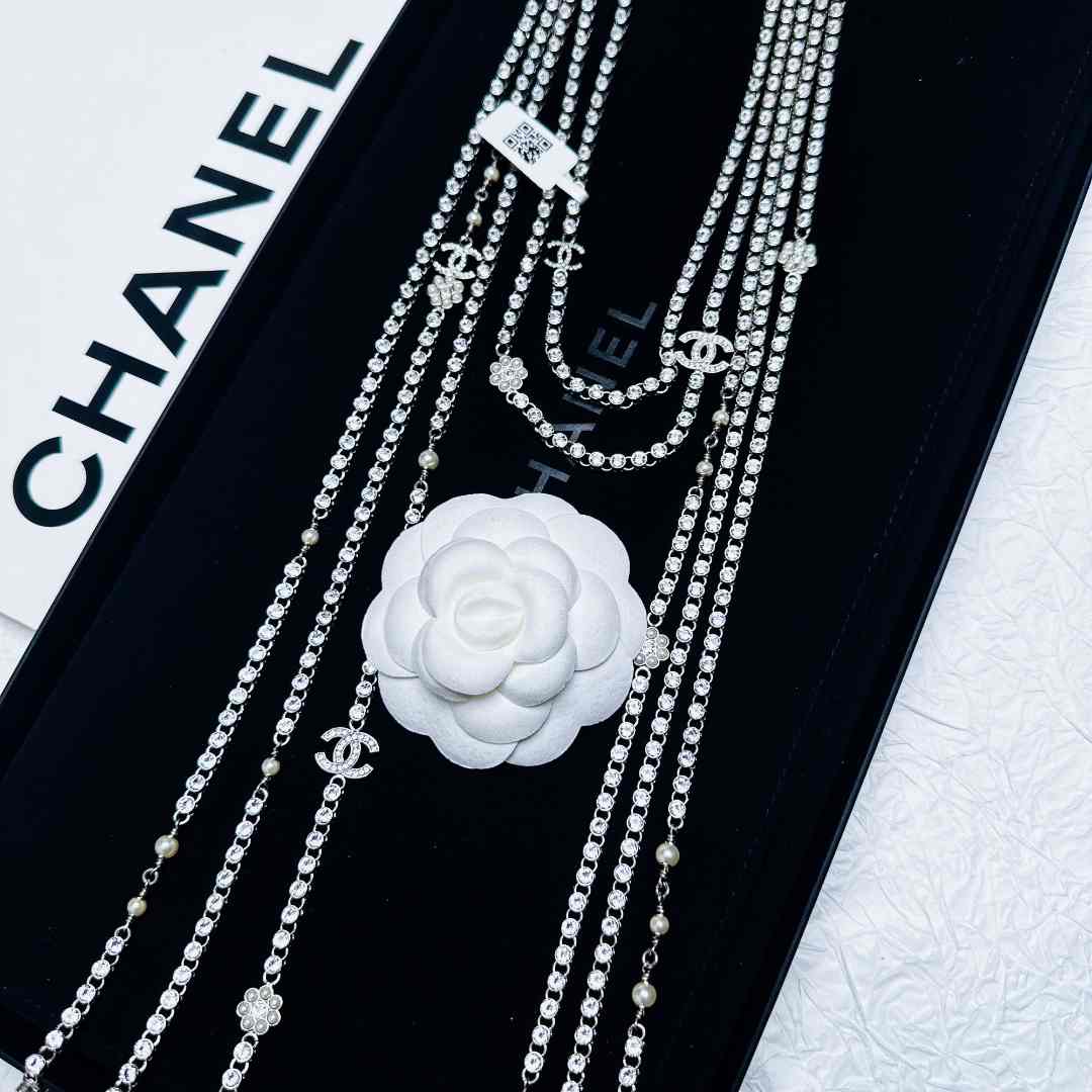 95新 Chanel/香奈儿 柚礼中古/香奈儿多层莱茵石流苏项链CG501132