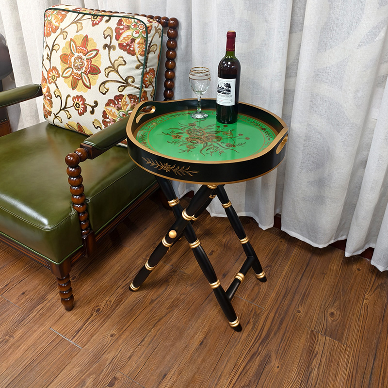 美式复古手绘实木圆几可拆卸简约创意客厅边几