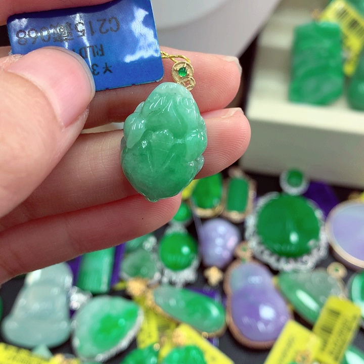 翡翠18K金镶嵌吊坠(不含链)