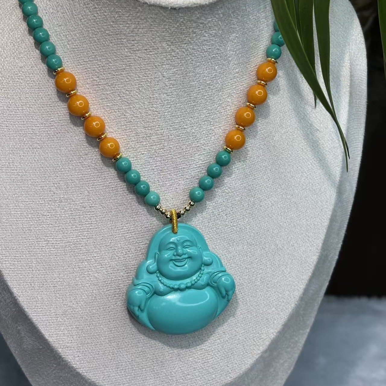 【大美推荐】蓝色松松佛形吊坠项链