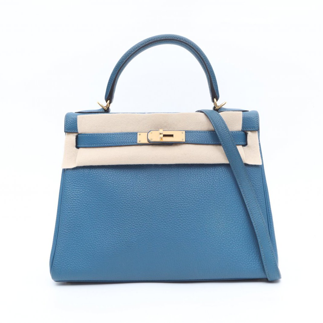 99新 Hermes/爱马仕 小花攀攀Kelly 28 7W伊兹密尔蓝 Togo皮 框Q