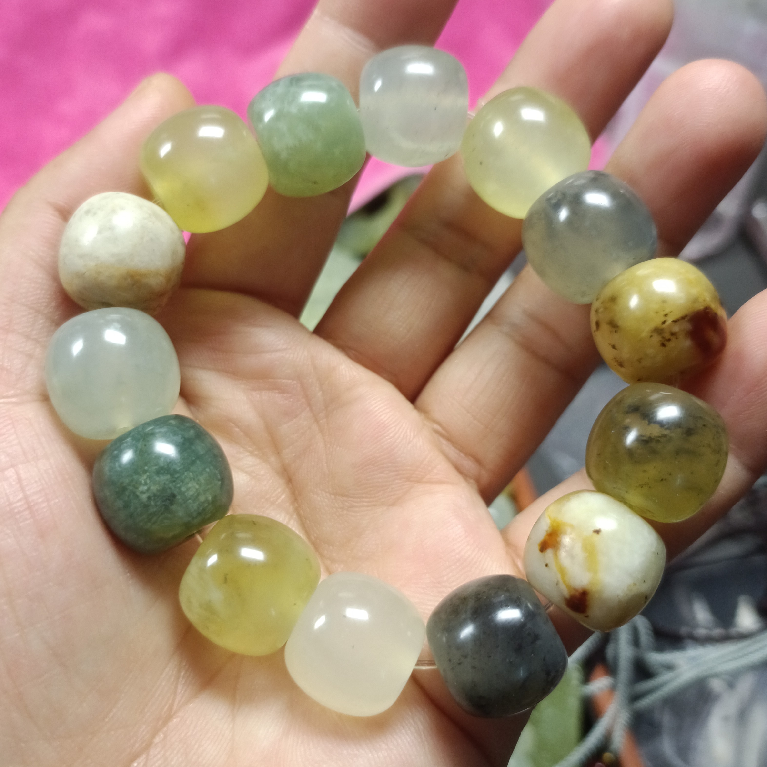 纯天然岫玉多宝手串14粒