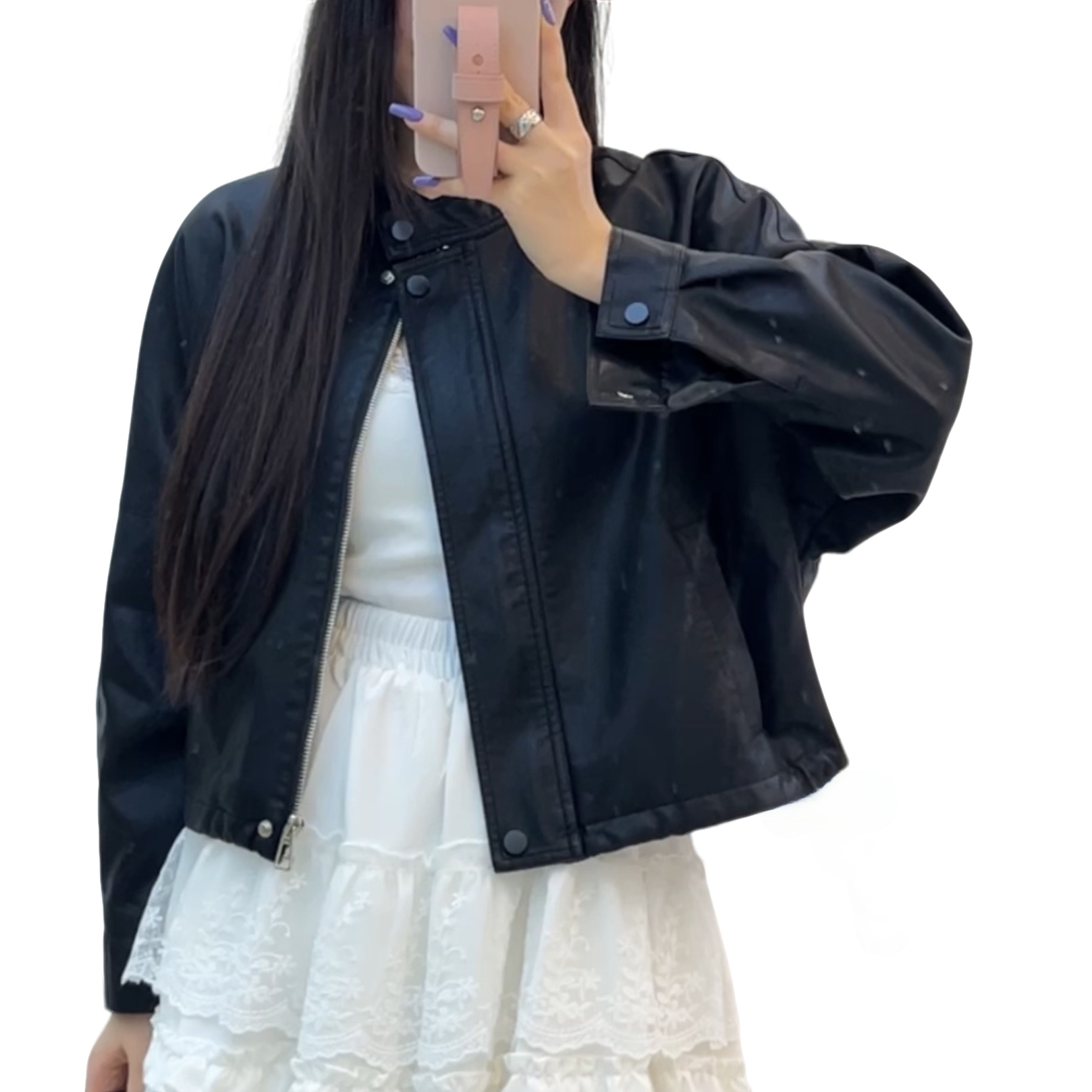 【洋玉服饰】2025早春新款金丝PU蛋白皮上衣外套短款高腰