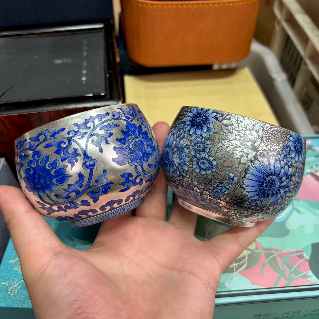 5店【闪购商品】鎏银缠枝莲主人杯一对 1728+1731