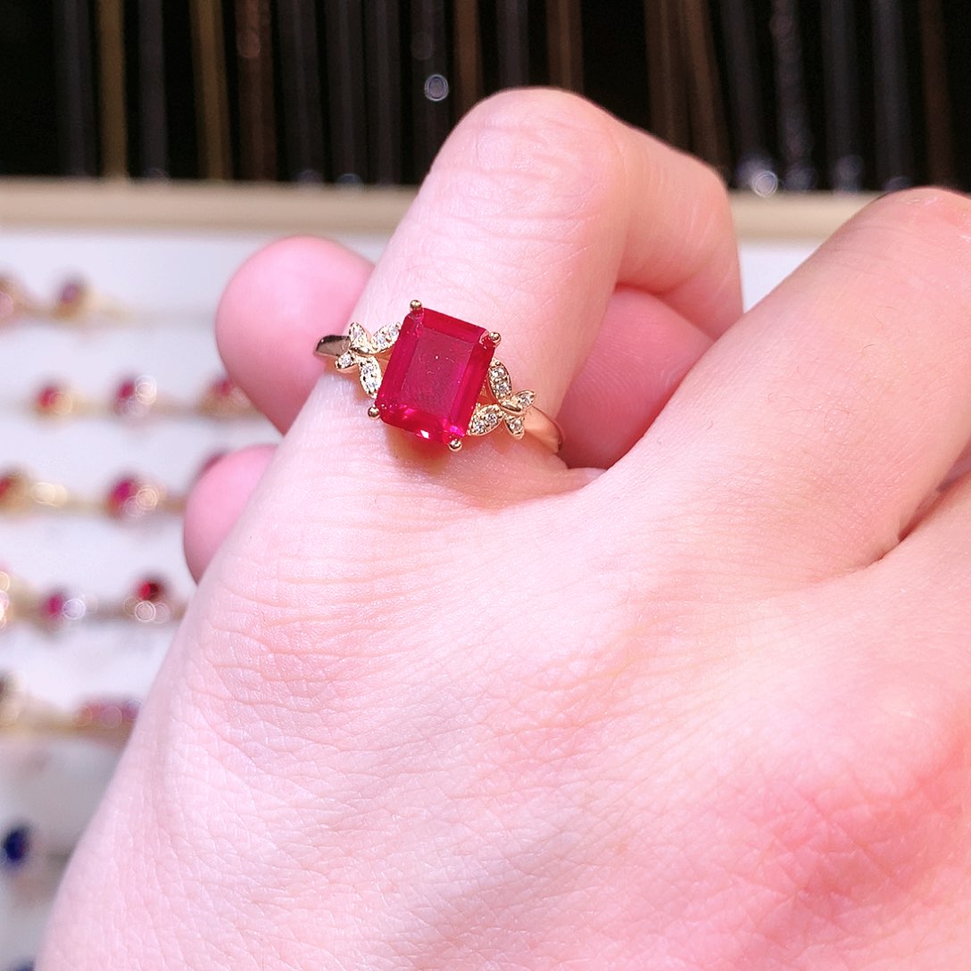 红宝石戒指银S925镶嵌